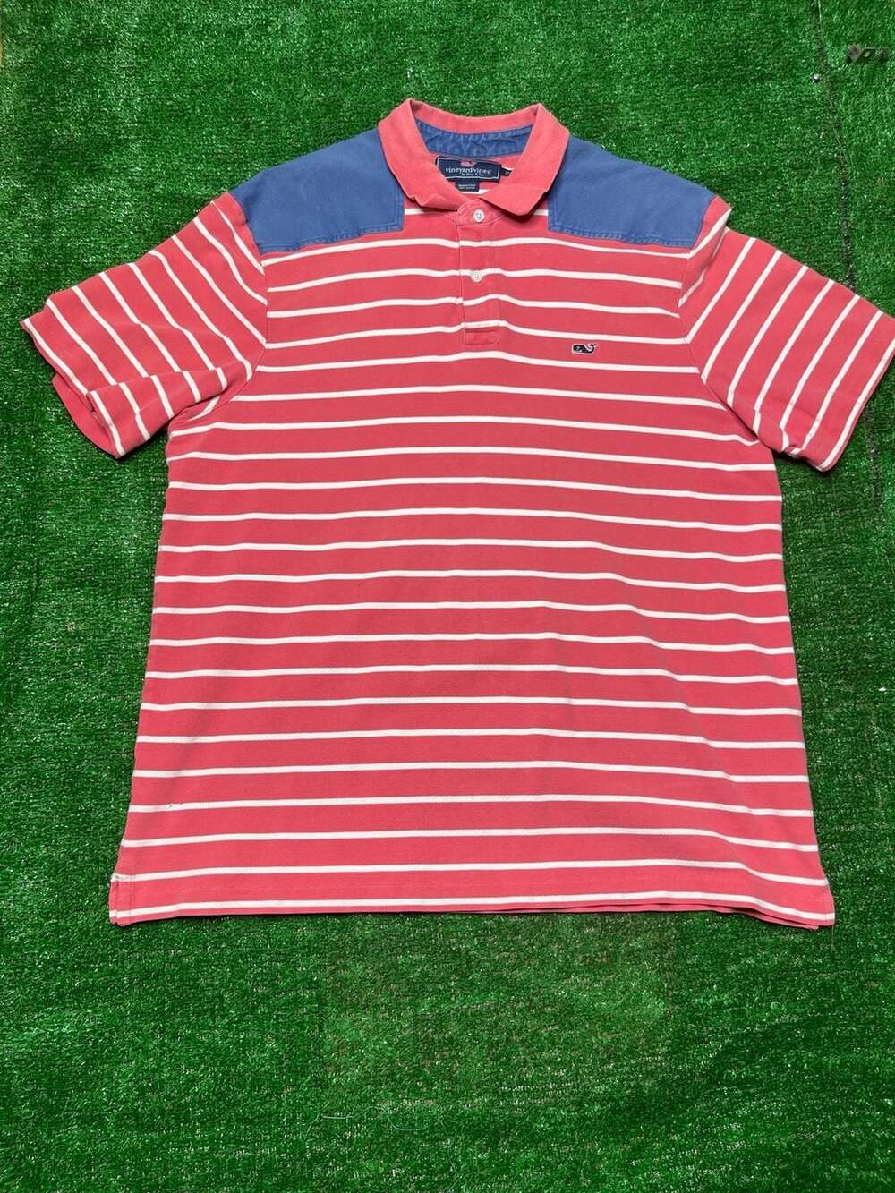 Vineyard Vines Men's XL Pink/ White Striped Polo Shirt Collared Cotton